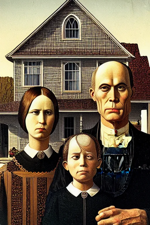 Image similar to american nightmare by grant wood, carpenter gothic