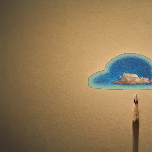 Prompt: landscape, ufo, clouds, Pencil Art, Colored Pencil, Impressionist Mosaic, Wall Decal, Signage, Wood-Carving, Balloon Modelling, Closeup, Field of View, Short Exposure, Long Exposure, 3D