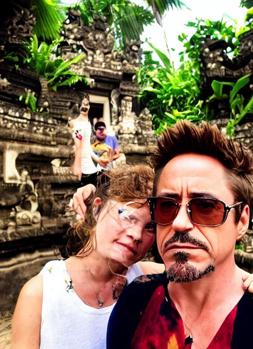 Image similar to a full portrait photo of robert downey jr holiday in bali, f / 2 2, 3 5 mm, 2 7 0 0 k, lighting, perfect faces, award winning photography.