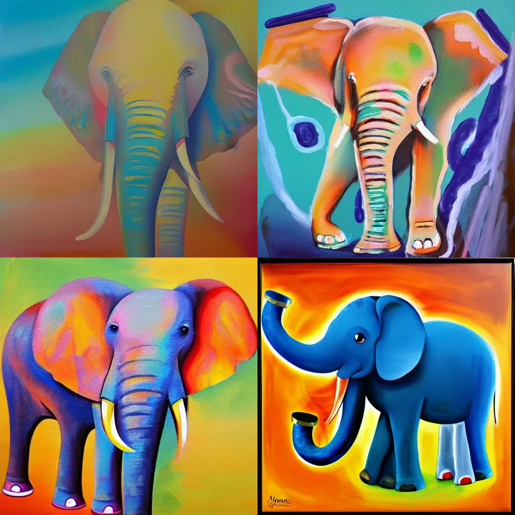 Prompt: an abstract painting of a balancing elephant