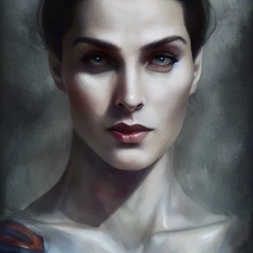 Image similar to superman character portrait, lean face, cinematic lighting, glowing grey eyes, hyper - detailed, 4 k, high resolution, in the style of charlie bowater, tom bagshaw, single face, symmetrical, headshot photograph, insanely detailed and intricate, beautiful, elegant, watercolor, cinematic, portrait, raphaelite, headroom, pierre - auguste renoir