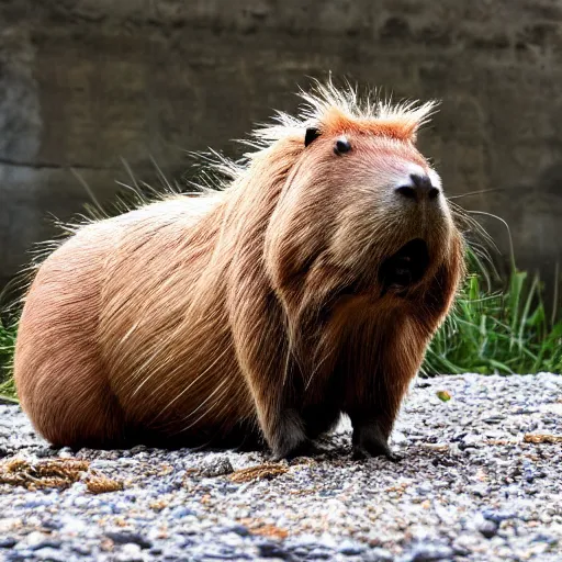 Prompt: two long haired capybara