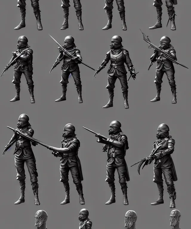 Prompt: 2 d shooter game concept art sprite sheet!!!, 1 8 0 0 victorian combat underwater soldier concept art, hyperrealism, fine detail, 8 k, 3 d render, artgerm, artstation contest winner, cgsociety, cryengine, zbrush, vray, no background