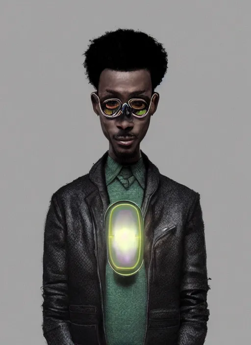 Image similar to an anthropomorphic beautiful black male portrait taking photos black letter jacket, glowing lens, short hair, fine art, award winning, intricate, elegant, sharp focus, octane render, hyperrealistic, cinematic lighting, highly detailed, digital painting, 8 k concept art, art by jamie hewlett and z. w. gu, masterpiece, trending on artstation, 8 k