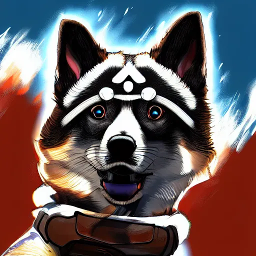 Image similar to shibu dog, apex legends artstyle, digital art, character design, masterpiece