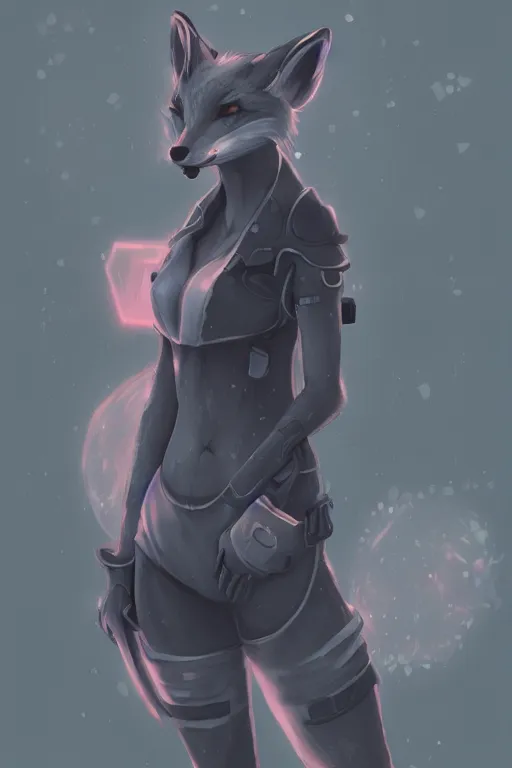 Image similar to a fox fursona, trending on artstation, by kawacy, furry art, digital art, cyberpunk, high quality, backlighting