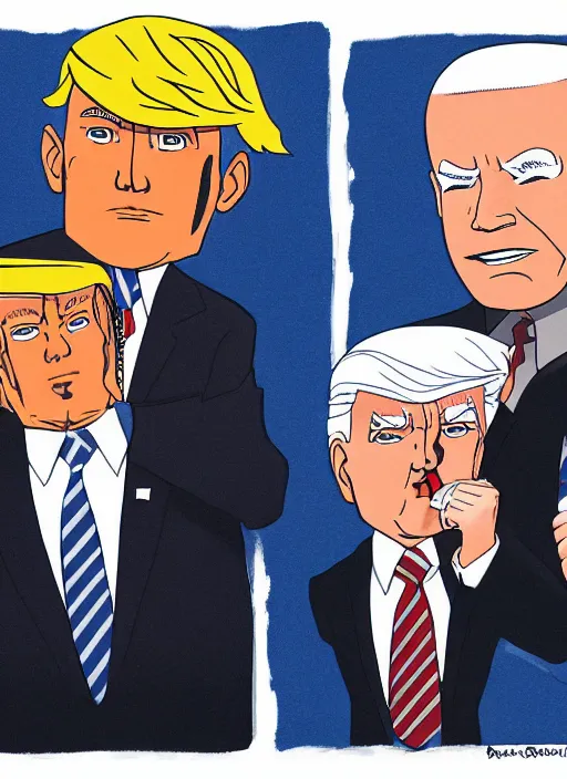 Image similar to : obama trump and biden as Twin Peaks character designed by Rumiko Takahashi