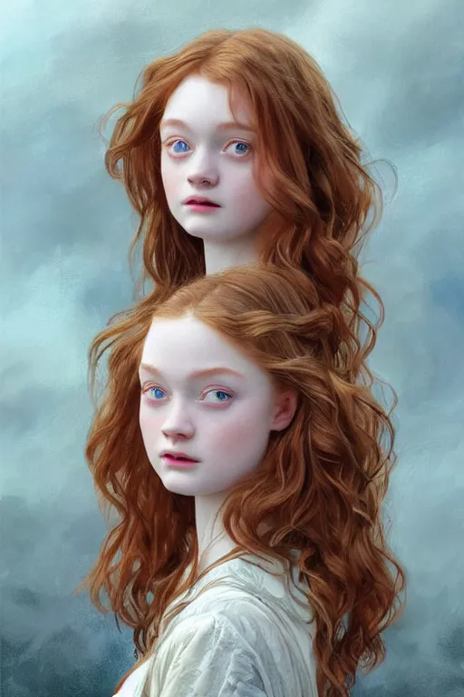 Prompt: Sadie Sink, sparkling eyes, stars in her eyes, shining eyes, grinning, elegant, enticing, sharp features, big flowing hair, traditional roman armor, highly detailed, digital painting, artstation, concept art, smooth, sharp focus, beautiful face, expressive eyes, illustration, art by Artgerm and greg rutkowski and alphonse mucha