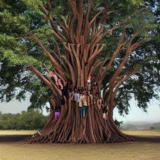 Prompt: a tree made out of humans