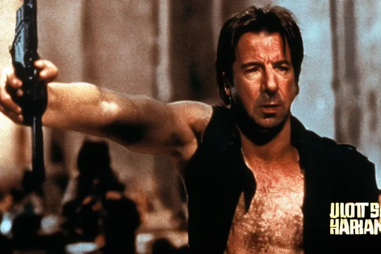 Prompt: film still of Alan Rickman as John McClane in Die Hard 1988