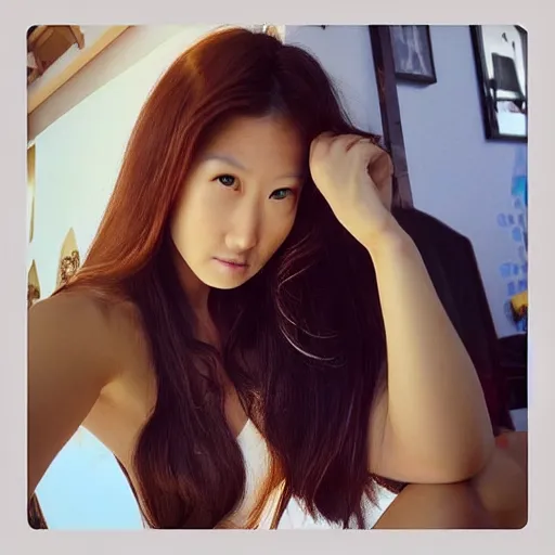 Image similar to Meg Kimura, beautiful model, selfie, photorealistic, trending on instagram