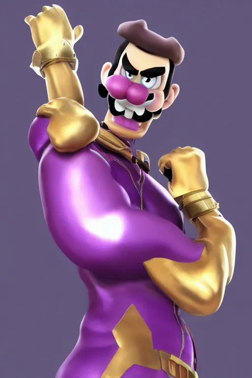 pro wrestler waluigi striking a menacing Jojo pose ,, Stable Diffusion