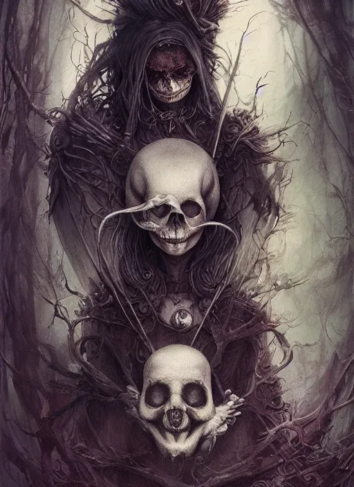 Image similar to White Rabbit Death Tarot card,highly detailed,half skull face,cinematic,8k,by Stanley Artgermm,Tom Bagshaw,Greg Rutkowski,Carne Griffiths, Ayami Kojima, Beksinski, Giger,trending on DeviantArt,hyper detailed,horror, full of colour