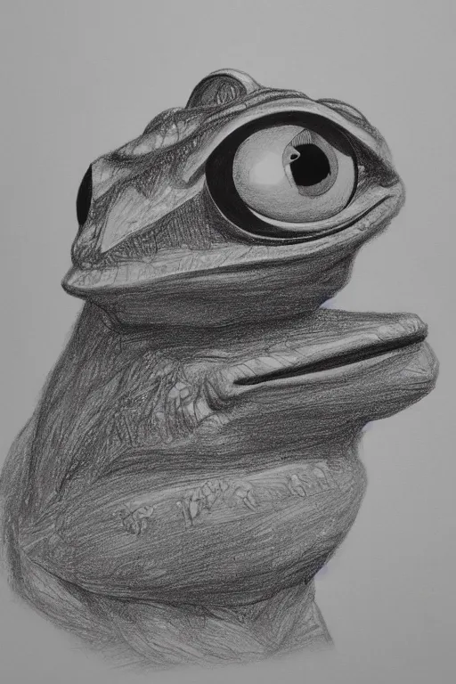 Prompt: portrait drawing of pepe the frog, ultra detailed highly realistic, trending on artstation, rule of thirds, extreme high detail, soft lighting, rim light, volumetric lighting and effects,