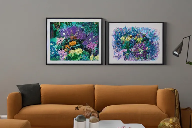 Prompt: framed photo of a super detailed color art, a lot of small garden flowers, A multiverse of vegetables, fruits and blueberries, unreal engine, wes anderson and Moebius color palette, 3d render, colorful, digital art