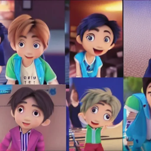 Prompt: still frame of j-pop boy band arashi in Pixar's up