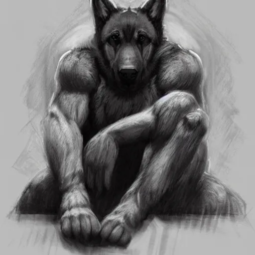 Prompt: a humanoid german shepherd beast - man, sitting on a couch and puts on socks, artstation, concept art, smooth, sharp foccus ilustration, artstation