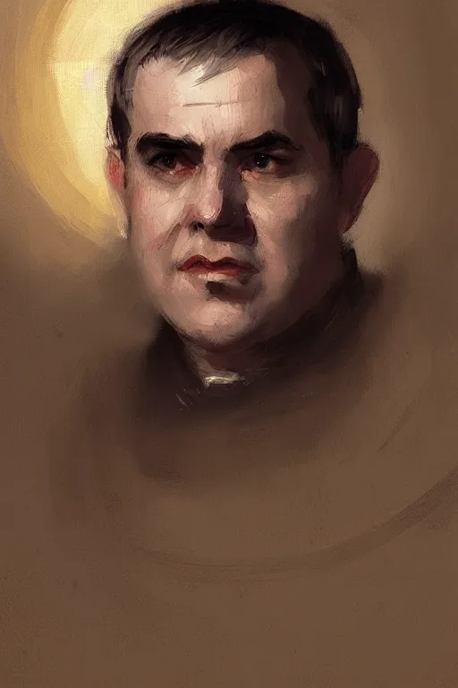 Image similar to thomas aquinas by Greg Rutkowski, painting, portrait, D&D, trending on artstation