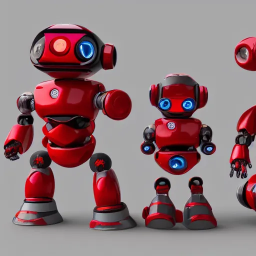 Prompt: small robot characters in red, warzone, octane render