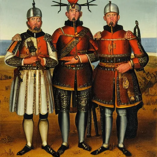 Prompt: portrait of the three stuges in the 30 years war