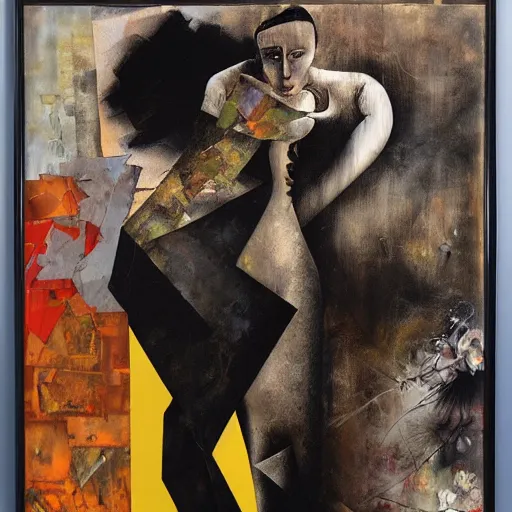 Image similar to tango, collage and oil on canvas by dave mckean