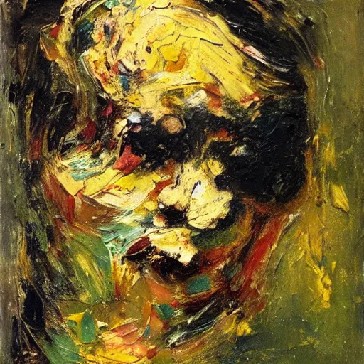 Image similar to oil paint impasto, a woman, multi layered thick brush marks, some splattered paint, in the style frank auerbach and redon