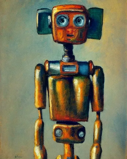 Prompt: impressionist portrait of a robot, french art