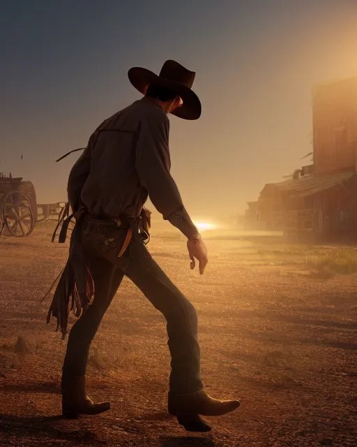 Image similar to an old cowboy walking through the door of a bustling, crowded. saloon, wild west, sunset lighting, dusty, sunbeams. digital illustration, colors, soft lighting, adventurous, atmospheric lighting, 8K, octane render. By Makoto Shinkai, Stanley Artgerm Lau, WLOP, Rossdraws, James Jean, Andrei Riabovitchev, Marc Simonetti, krenz cushart, Sakimichan, D&D trending on ArtStation, digital art.
