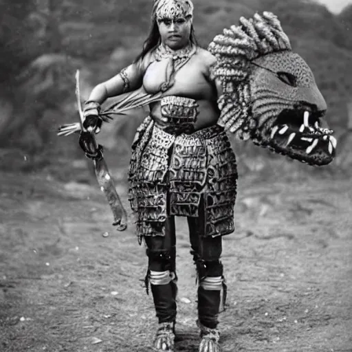 Prompt: photo of a female warrior with jaguar armour