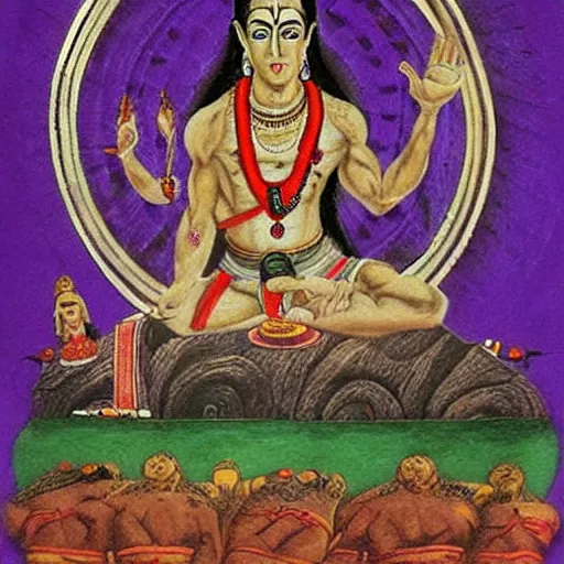 Image similar to silvio berlusconi avatar of the god shiva, traditional vedic painting, the wheel of samsara is visible