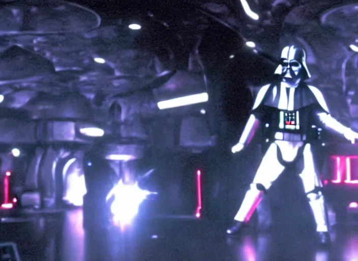 Image similar to film still of Darth Vader dancing at a disco club in Star Wars The Empire Strikes Back,