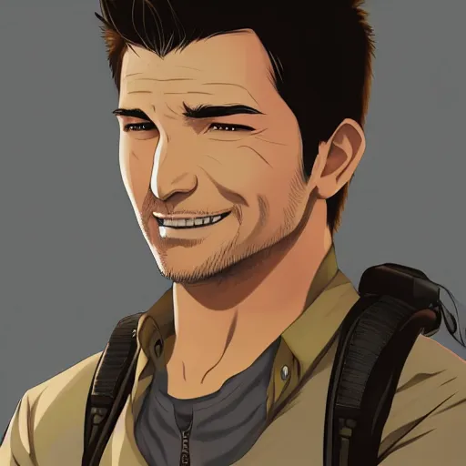 Image similar to portrait of nathan drake, anime fantasy illustration by tomoyuki yamasaki, kyoto studio, madhouse, ufotable, trending on artstation