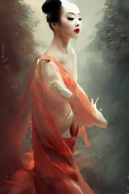 Prompt: geisha prima ballerina, gorgeous, ethereal, intricate, elegant, volumetric lighting, nature scenery, digital painting, highly detailed, artstation, sharp focus, illustration, concept art, ruan jia, steve mccurry