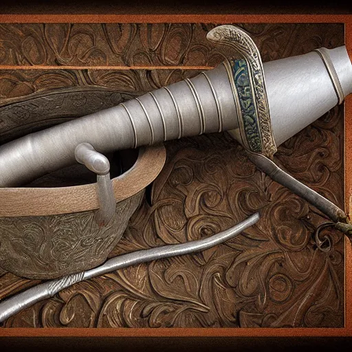 Image similar to a 3 d render of a medieval blowing horn, winding horn, animal horn, higly detailed, mystic, artwork