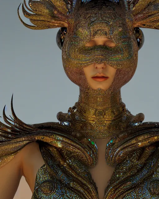 Image similar to a highly detailed metahuman 4 k close up render of an alien goddess bella hadid monument amor in iris van herpen dress schiaparelli in diamonds crystals swarovski and jewelry iridescent in style of alphonse mucha gustav klimt trending on artstation made in unreal engine 4