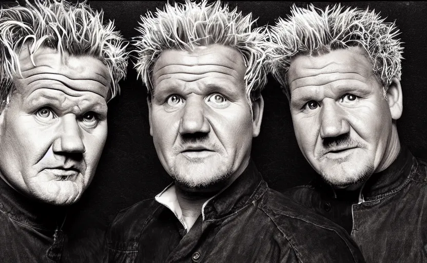 Prompt: surreal detailed photograph of gordon ramsay and guy fieri by artist charlie white, 4 k image, odd, surreal!