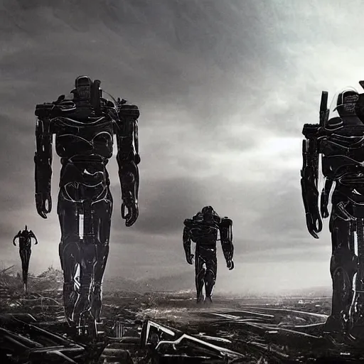 Prompt: an army of androids running towards the last human sanctuary on earth, apocalyptic, highly detailed, grungy, end of days, photorealistic, battle nots, the end