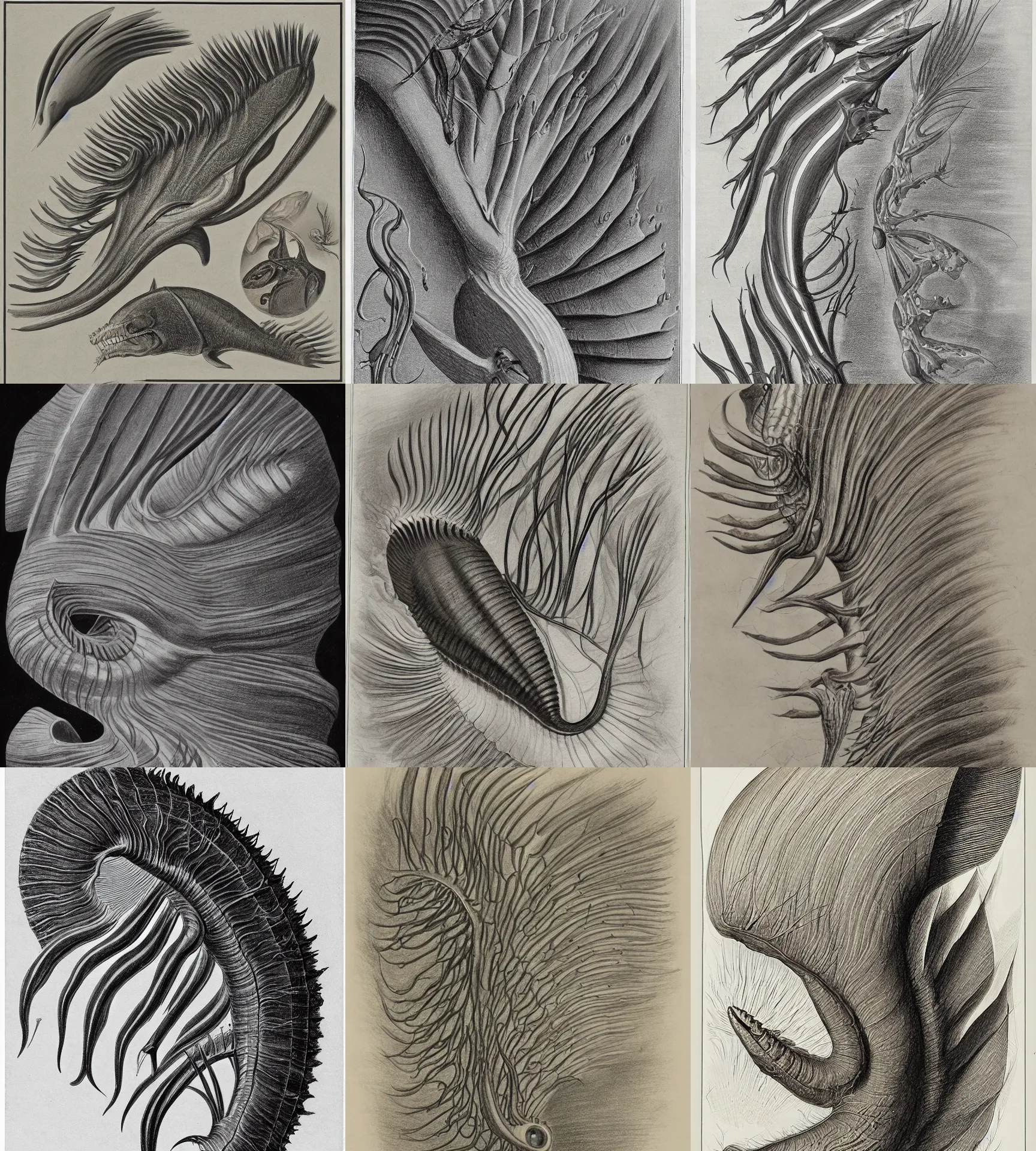 Prompt: a drawing of a fossil from the burgess shale. john james audubon, naturalism, wildlife drawing, haeckel