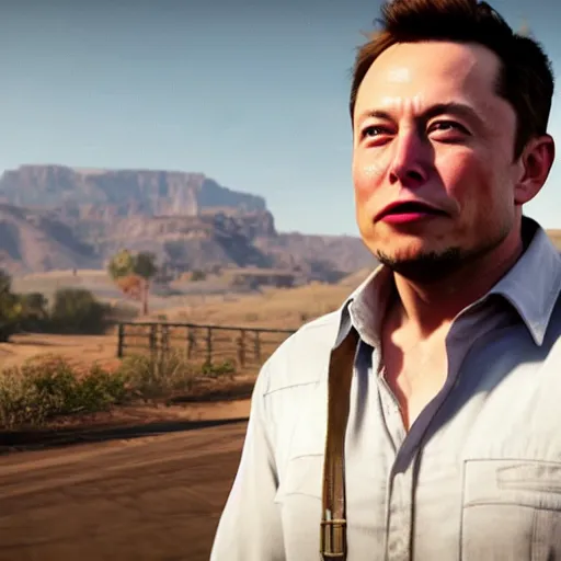 Image similar to Film still of Elon Musk, from Red Dead Redemption 2 (2018 video game)