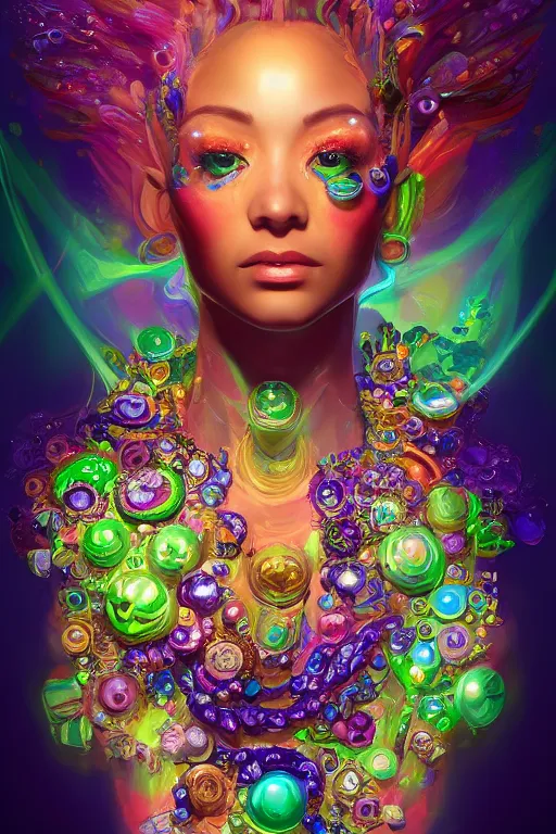 Image similar to maximalist detailed gemstone elemental portrait by adoryanti, machine. delusions, holosomnia, electrixbunny, rendered in discodiffusion. decorated with pearls and gems, behance hd. by wlop, rhads, makoto shinkai, ilya kuvshinov, igor goryunov artgerm. ray tracing hdr radiating a glowing aura