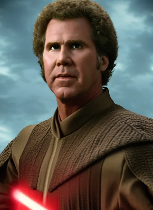 Image similar to will ferrell in star wars, movie still frame, cinematic, 4 k