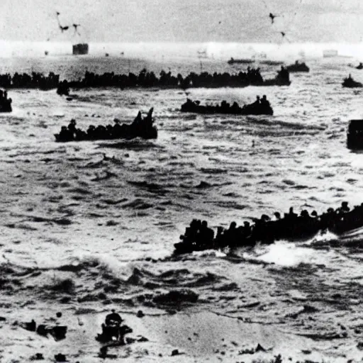 Prompt: first person view of the battle of d - day at normandy beach