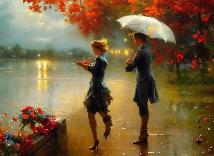 Prompt: autumn showers by vladimir volegov and alexander averin and delphin enjolras and daniel f. gerhartz