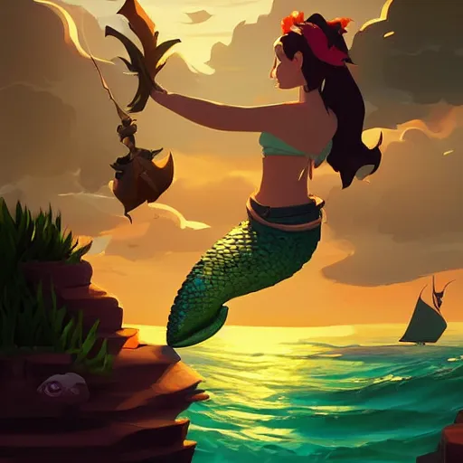 Image similar to painting mermaid treasure on sea of thieves game avatar hero smooth face median photoshop filter cutout vector, behance hd by jesper ejsing, by rhads, makoto shinkai and lois van baarle, ilya kuvshinov, rossdraws global illumination