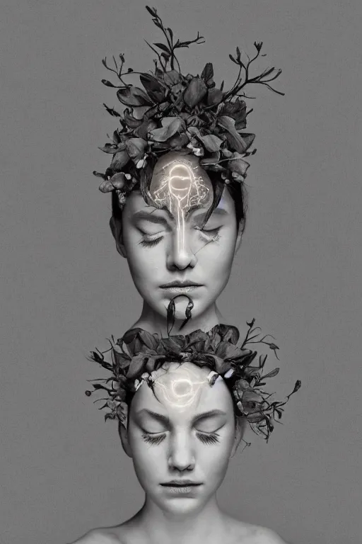 Image similar to a goddess of magnolia a queen of the garden, meditating! with a beautiful symmetrical face!!! cinematic lightning, isolated, studio lighting by barrett biggers artist