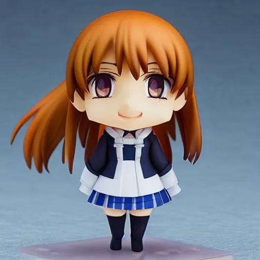 Image similar to character portrait of a singular kawaii chibi with nendoroid eyes in the sytle of kyoto animation, in simple background