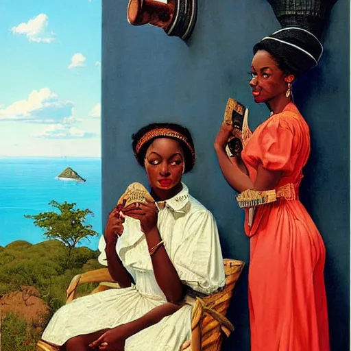 Image similar to an african queen by gil elvgren and norman rockwell and rob gonsalves, hyperrealistic, high detail