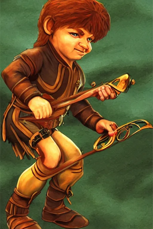 Image similar to artwork of an halfling bard in the style of everquest 1 9 9 9