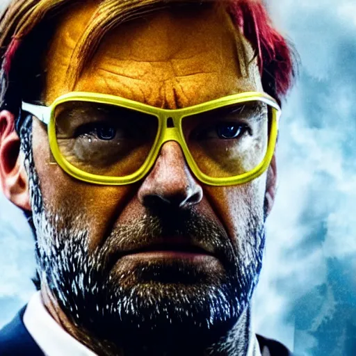 Prompt: jurgen klopp as iron man, unmasked, movie still, cinematic, photorealistic, extreme detail, sharp focus, 8 k, rain, close up, anamorphic lens, lighting, dark