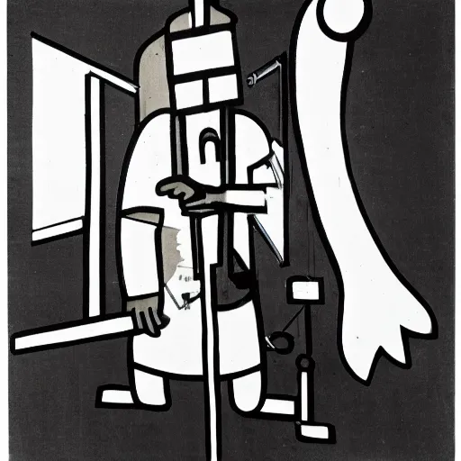 Prompt: a doctor performing surgery on a rocket, bauhaus art